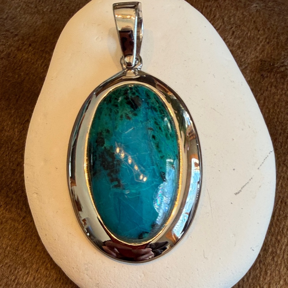 Chrysocolla Sterling Silver Pendant – New